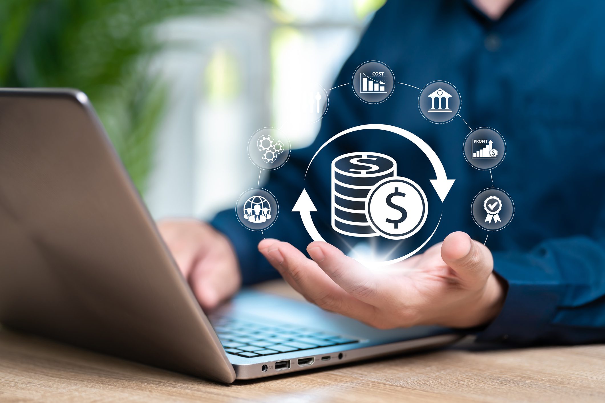 Businessman with financial technology icons